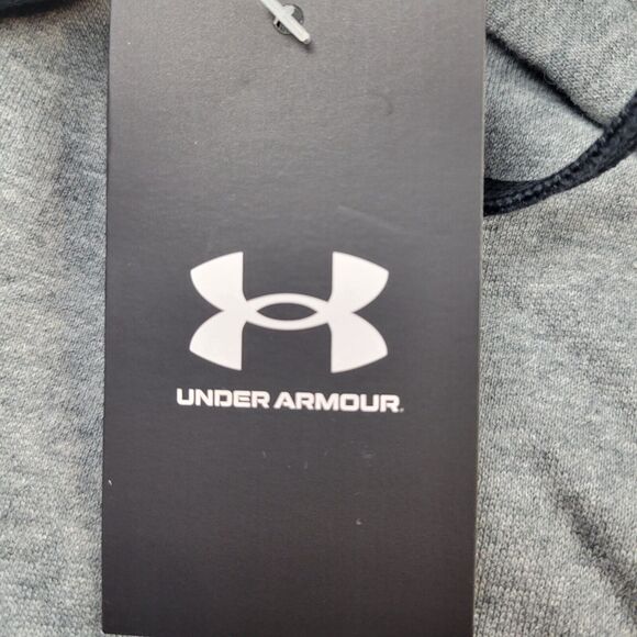 Under Armour Mens 2XL Sweatshirt Wordmark Rival Fleece Hoodie Black Gray - Picture 4 of 10